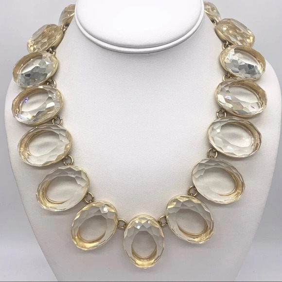 J. Crew Bold Clear Faceted Gem Gold Necklace - Picture 1 of 5